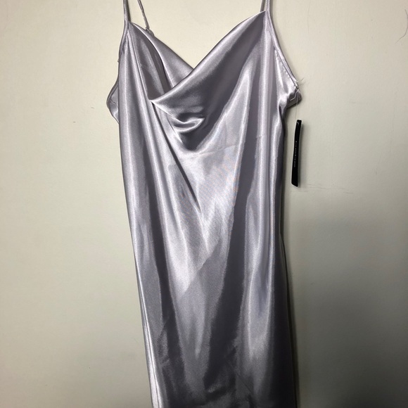 BEBE NWT Silver spaghetti strap slip dress SIZE: Large Armpit to armpit 21” - Picture 12 of 12